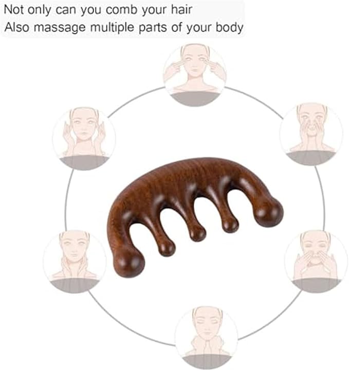 Handmade Scalp Massage Comb - 100% Natural Portable Wide Tooth Scraping Stimulator Wooden Massager - Manual Guasha Tool for Face Head Eye Nose Neck Back - Relaxing Wood Gift for Women Men - Bloomnest