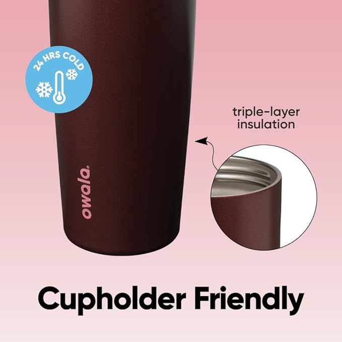 Owala FreeSip Sway Insulated Stainless Steel Water Bottle with Two-Way Spout, Built-In Straw and Bucket Handle, Made for Travel, School, and Sports, 30oz, BPA Free, Leak Proof, Black Cherry Owala