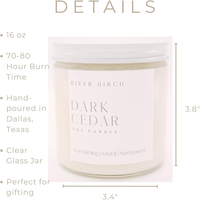 River Birch Candles Eucalyptus & Cedar Scented Candle | Premium, All-Natural, Non-Toxic, Soy Candles | 16oz 90 Hr Burn Time | Cozy Relaxing Gifts for Home - Bloomnest