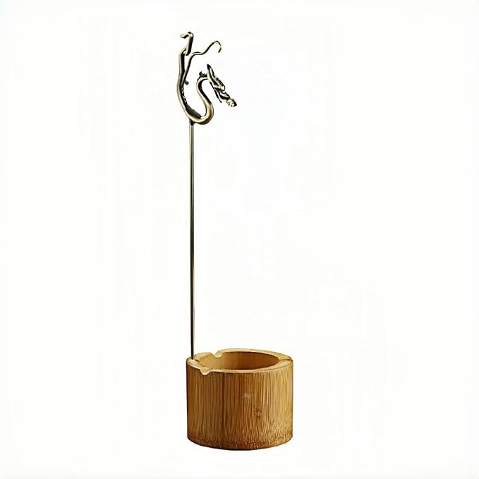 Incense Holder for Sticks with Ash Catcher - Dragon Design Smoke Waterfall, Spill-Proof Bamboo Base & Zinc Alloy Clip for 1-5mm Sticks, Yoga Meditation Zen Altar (13 Inch) - Bloomnest