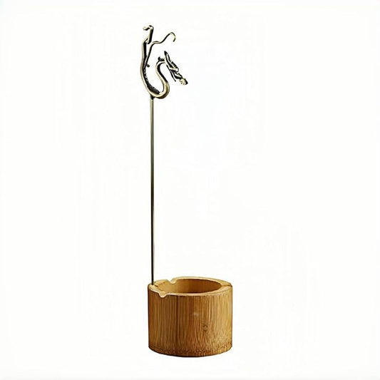 Incense Holder for Sticks with Ash Catcher - Dragon Design Smoke Waterfall, Spill-Proof Bamboo Base & Zinc Alloy Clip for 1-5mm Sticks, Yoga Meditation Zen Altar (13 Inch) - Bloomnest