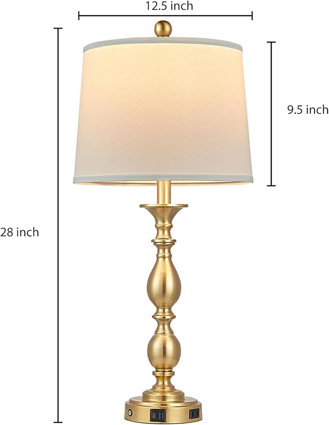 28" Tall Modern Table Lamps Set of 2 with USB A+C Ports and AC Outlet, 3 Way Touch Metal Bedside Lamps for Bedroom, Gold Farmhouse Nightstand Lamps for Living Room - Bloomnest