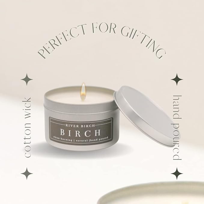 River Birch Candles Birch Scented Candle | Premium, All-Natural, Non-Toxic, Soy Candles | 8 oz. Silver Tin Travel Candle | Cozy Relaxing Gifts for Home - Bloomnest
