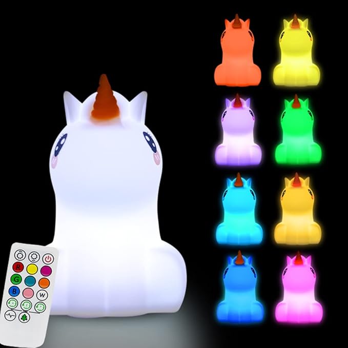 Large Unicorn Night Lights for Kids, 9 Colors silicone Bedside Table Lamps Baby Bedroom Lighting Nursery Children Tap lamp for Toddlers Boys Girls Adults Student Elder Bathroom Outdoor - Large - Bloomnest
