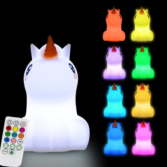 Large Unicorn Night Lights for Kids, 9 Colors silicone Bedside Table Lamps Baby Bedroom Lighting Nursery Children Tap lamp for Toddlers Boys Girls Adults Student Elder Bathroom Outdoor - Large - Bloomnest