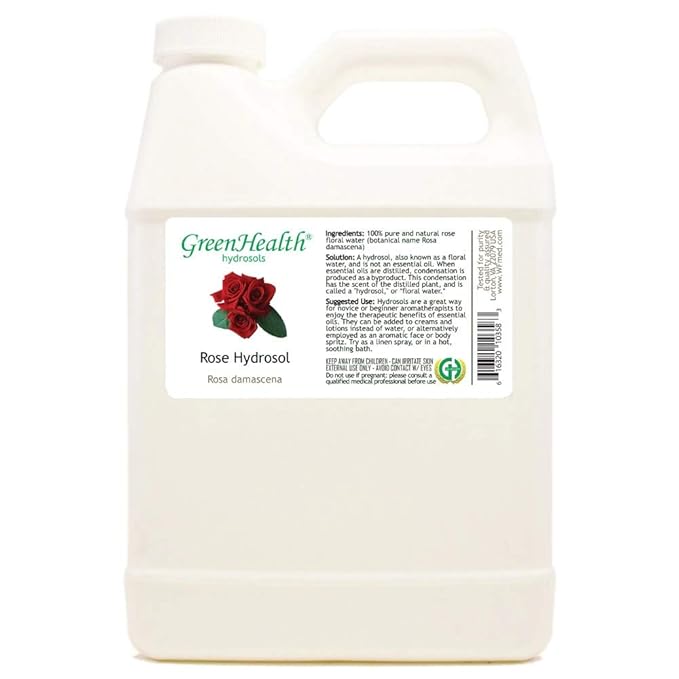 GreenHealth Hydrosol (Floral Water) - 32 fl oz Plastic Jug w/Cap - 100% Pure (NOT Oil) (Rose) - Bloomnest