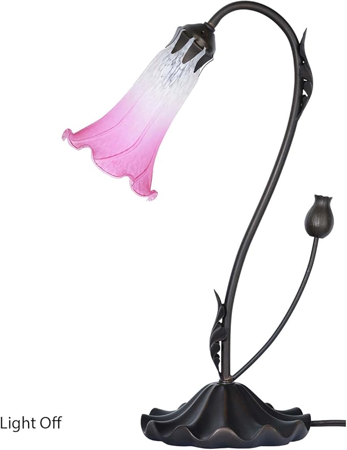 Bieye L10846 Lily Flower Blown Glass Accent Table Lamp for Living Room Bedroom Decoration (1-Light, Pink) - Bloomnest