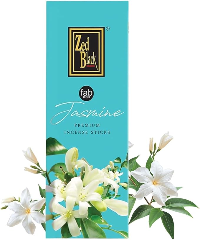Zed Black Premium Jasmine Natural Incense Sticks – 20 Sticks per Box, 6 Boxes (Total 120 Sticks) – Soothing Floral Aroma for Home, Office & Meditation Spaces.