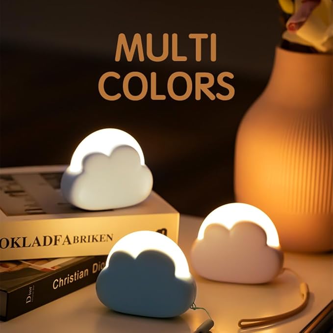 Portable LED Night Light, Cute Cloud Mini Desk Lamp with 4 Working Modes, Rechargeable Kids Night Light for Camping, Bedside Lamp for Bedroom Nightlights [with Wrist Strap] [with USB Cable] - Bloomnest