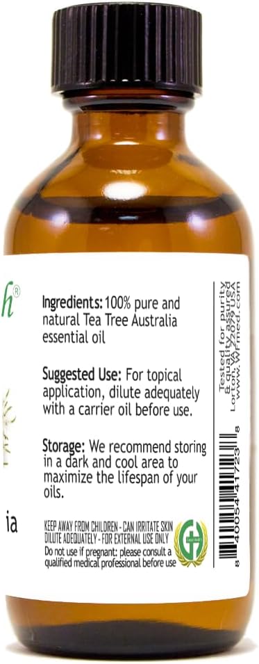 Tea Tree (Australia) Essential Oil – 2 fl oz (59 ml) Amber Glass Bottle w/Cap – 100% Pure Essential Oil – GreenHealth Greenals