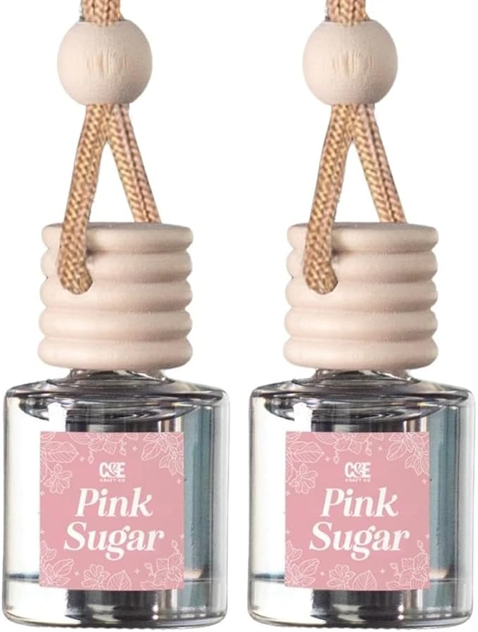C&E Craft Co Hanging Car Air Freshener Diffuser 2 Pack, Long Lasting Fragrance Oil Car Freshener, Glass Bottle Auto Air Freshener, Made in USA (Pink Sugar) - Bloomnest