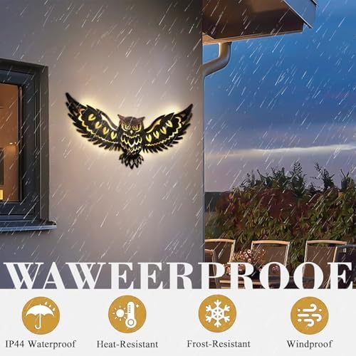 Solar Outdoor Wall Decor Lights Owl Hanging Wall Light Outdoor Metal Solar Garden Lights Porch Patio Yard Decorative Large 23.62inch Warm White - Bloomnest