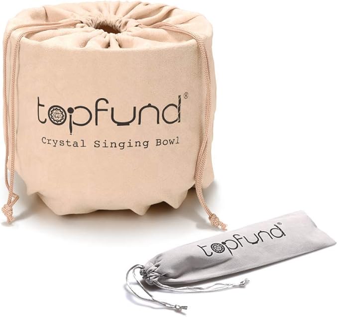 TOPFUND B Note Crystal Singing Bowl Crown Chakra 10 Inch with Heavy Duty Carrying Case and Suede Mallet