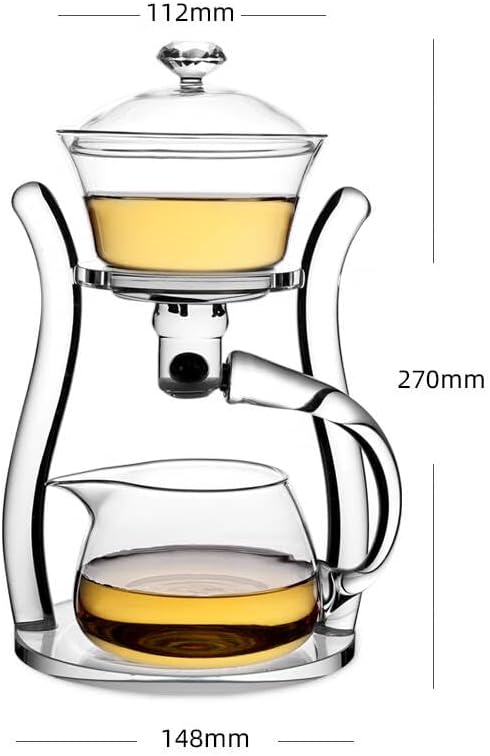 Mozeo Lazy Kungfu Teapot Glass Semi-automatic Tea Maker Suction Automatic Water Brewing Teapot Office Flower Glass Tea Set (Clear Teapot)