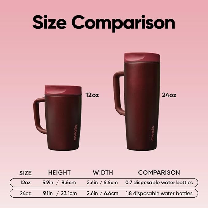 Owala SmoothSip Slider Stainless Steel Insulated Travel Mug with handle, 100% Leak Proof, For Hot and Cold Drinks, Travel Friendly with Sliding Lock Lid, 24 oz, BPA Free, Leak Proof, Black Cherry - Bloomnest