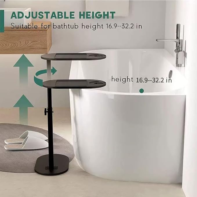 Bamboo Bathtub Tray Table with Adjustable Height,Freestanding Bath Caddy Side Table， Tub Shelf with Wine Glass Phone Holder, Suitable for Luxury Spa ，House Warming Gift and Bathing Reading（Black） - Bloomnest