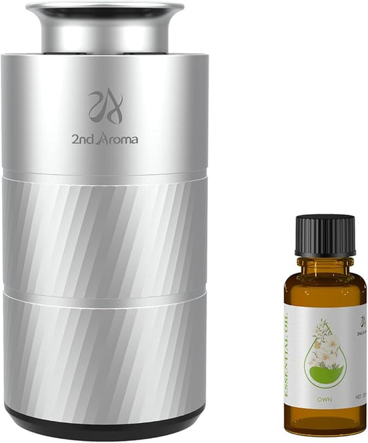 Car Aromatherapy Diffuser with Essential Oils, Portable Waterless Car Diffuser Air Freshener Battery Powered, Premium Aluminum 1/2/4H Timer 20ml Fragrance Machine for Men Woman Travel - Bloomnest