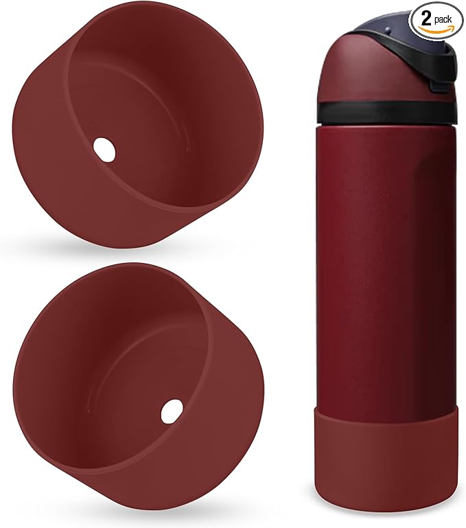 2PCS Silicone Water Bottle Boot, Compatible with Owala 24oz 32oz 40oz, Protective Anti-Scratch & Anti-Dent No Noise Sleeve Cover for FreeSip/Twist/Flip Water Bottles (Burgundy Bay, 24oz) BKBY
