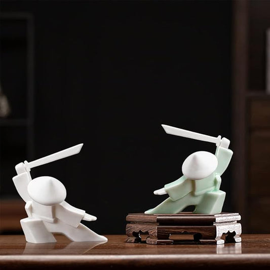 LYART Samurai Statue Decor Japanese Warrior Decor Children's Room Statues, Kongfu Tea Pet Decoration, Incense Holder for Stick Burner Incense Stick Holder(White3 and Green3) - Bloomnest