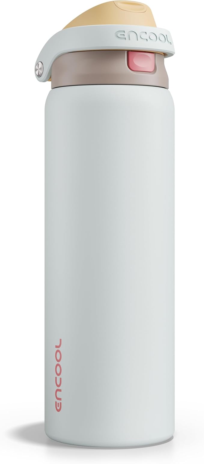 ENCOOL Leakproof Insulated Water Bottle with Straw Dual-Sip Water Bottle Bag-Safe Design for Work, Commute & Gym – Keeps Drinks Cold All Day, 32 oz, Clay Grey ENCOOL