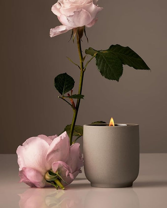 Homecourt Luxury Scented Candle, 60-Hour Burn Time, Soy Wax Blend & Organic Cotton Wick, Kiln-Fired Reusable Ceramic Vessel, Steeped Rose, 8 oz - Bloomnest