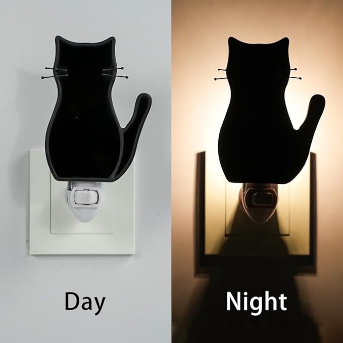 BOXCASA Black Cat Night Light,Stained Glass Cat Night Light with Bulb,Warm Yellow Plug in Nights Lights Suitable for Bedroom Livingroom Hallway Kitchen Stairs Kids Room - Bloomnest