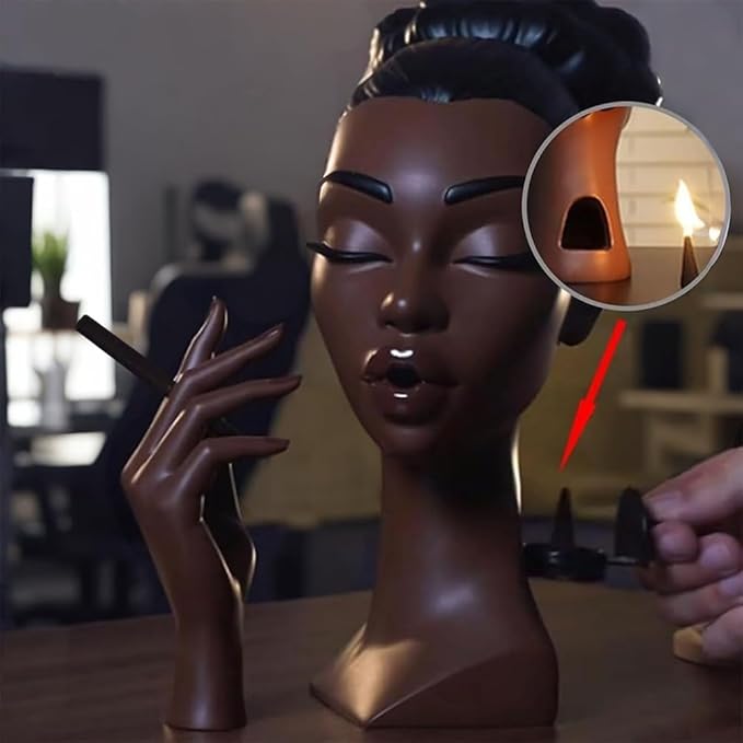 Incense Holder,Black Woman Smoking Head Incense Burner,Unique Home Gift,Desk Decor Suitable for Bedroom and Living Room - Bloomnest