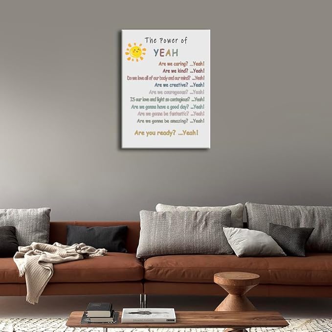 Inspirational Poster Positive Psychological Suggestion “The Power of Yeah” Motivational Wall Decor for Home Bedroom School Psychotherapy Room Framed Ready to Hang [30" W X 40" H] - Bloomnest