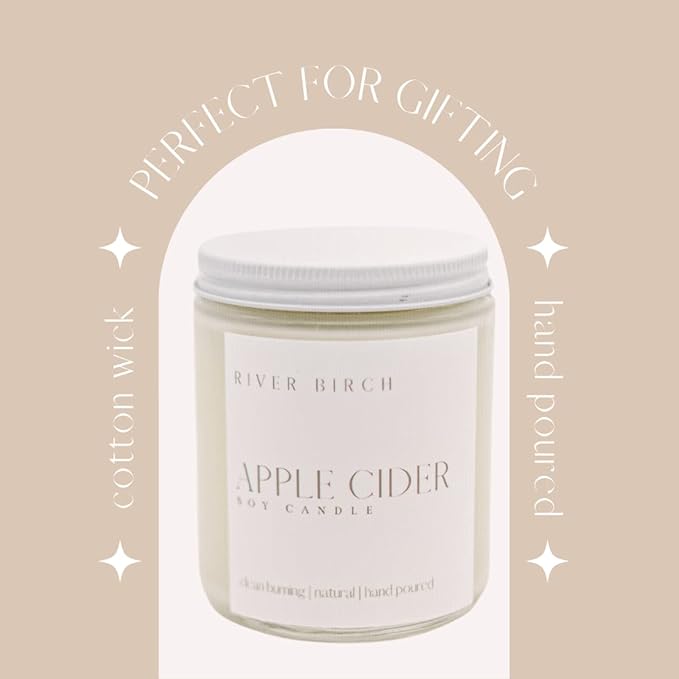River Birch Candles Apple Cider Scented Candle | Premium, All-Natural, Non-Toxic, Soy Candles | 8.5oz 40 Hr Burn Time | Cozy Relaxing Gifts for Home - Bloomnest