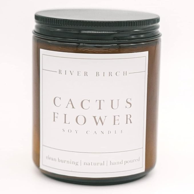 River Birch Candles Cactus Flower Scented Candle | Premium, All-Natural, Non-Toxic, Soy Amber Jar Candles | 8.5oz 40 Hr Burn Time | Cozy Relaxing Gifts for Home - Bloomnest