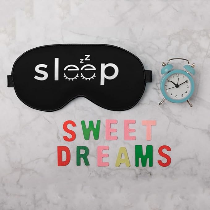 Sleep Warning Silk Eye Mask Sleep Mask Cute and Simple Black Eye Mask with Adjustable Strap Lightweight for Women Work Travel Night Sleep - Bloomnest