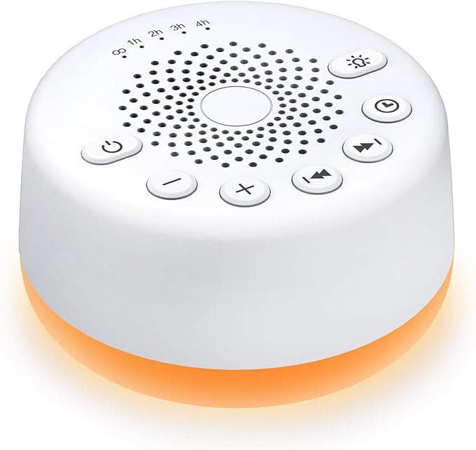 Sound Machine Easysleep White Noise Machine with 25 Soothing Sounds and Night Lights with Memory Function 32 Levels of Volume and 5 Sleep Timer Powered by AC or USB for Sleeping Relaxation (White) - Bloomnest