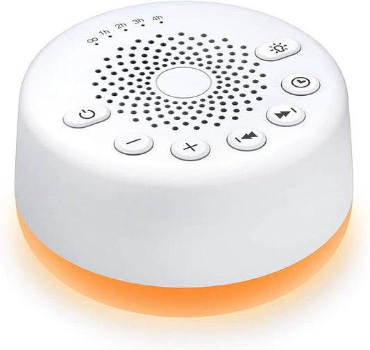 Sound Machine Easysleep White Noise Machine with 25 Soothing Sounds and Night Lights with Memory Function 32 Levels of Volume and 5 Sleep Timer Powered by AC or USB for Sleeping Relaxation (White) - Bloomnest