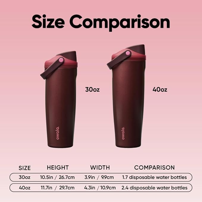 Owala FreeSip Sway Insulated Stainless Steel Water Bottle with Two-Way Spout, Built-In Straw and Bucket Handle, Made for Travel, School, and Sports, 30oz, BPA Free, Leak Proof, Black Cherry Owala