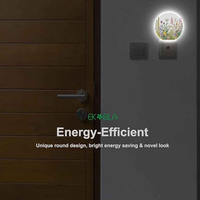 EKOBLA Vintage Floral Botanical Night Light Flowers Green Plants Leaves Night Lights Plug into Wall with Dusk to Dawn Sensor LED 0.5W Nightlights Sleep Friendly - Bloomnest