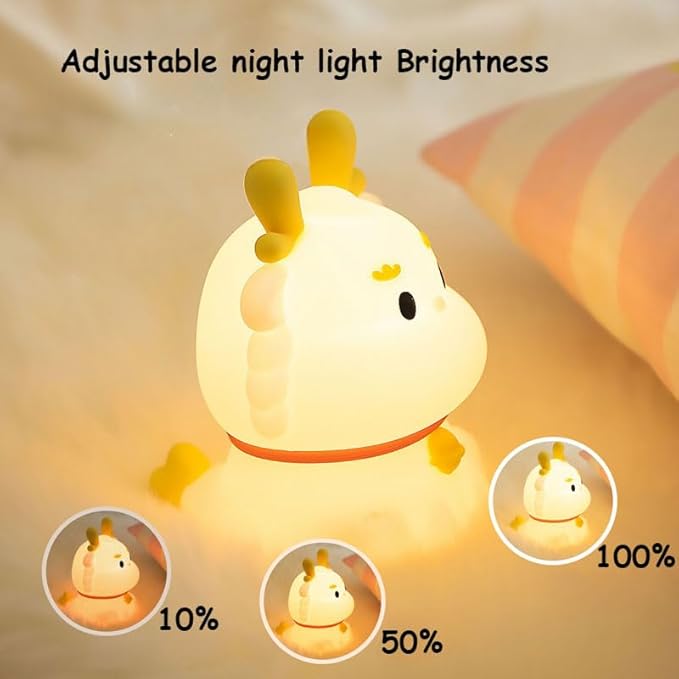Night Light for Kids, 7 Color Changing BPA-Free Silicone Lamp with Touch Control, Eye Protection, Rechargeable Battery, Soft & Safe Nursery Lamp for Boys & Girls (Dragon) - Bloomnest