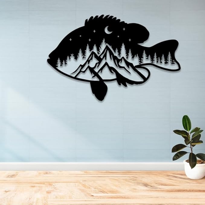 Personalized Neon Sign, Panfish Mountain Metal Wall Art Led Light, Fishing Gifts for Men, Gift for Dad, Fish and Trees Sign, Cabin Lodge Decor, Fisherman Gift - Bloomnest