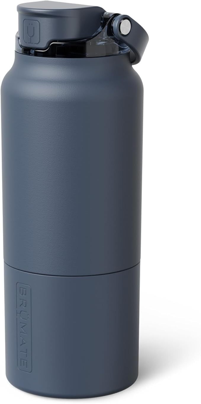 BrüMate Rise 35oz Water Bottle With 100% Leakproof Covered Silicone Straw | Insulated Stainless Steel Water Bottle | Fast Flow | Soft Sip Silicone Spout | Removable Straw | BPA-Free (Nightfall Blue) Br%C3%BCMate