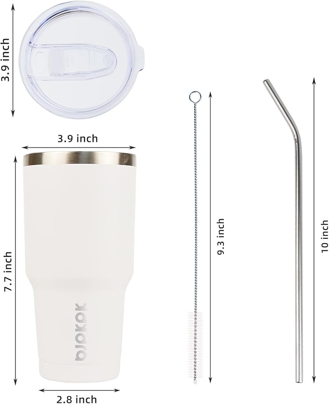 BJPKPK 30oz White Stainless Steel Tumbler With Lid And Straw Reusable Insulated Coffee Travel Thermal Tumblers Cup - Bloomnest