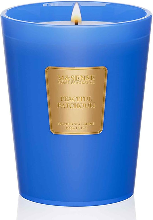 M&SENSE Peaceful Patchouli Scented Natural Soy Wax Candle, 14.1oz 60 Hours Long Lasting Slow Burning, Aromatherapy Fall Winter Candle for Stress Relief Festival Gifts for Home Decor - Bloomnest