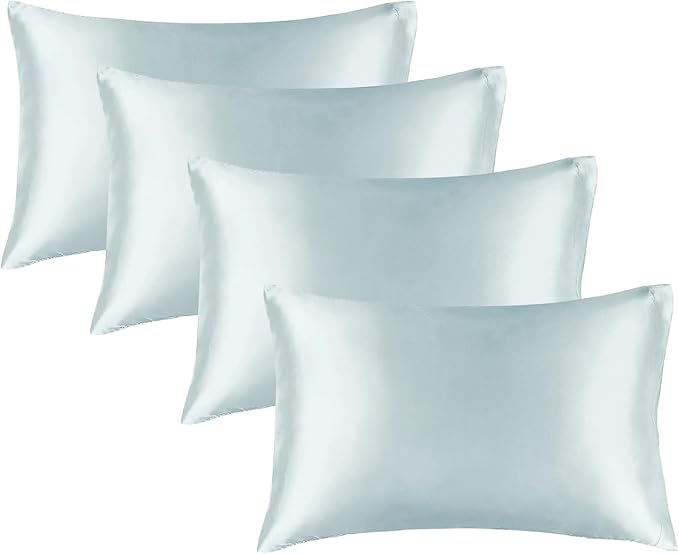 BEDELITE Satin Pillowcase for Hair and Skin, Super Soft Similar to Silk Pillow Cases 4 Pack with Envelope Closure, Cooling Pillowcases for Women Men (20"x26" Standard Size, Stone Blue) - Bloomnest