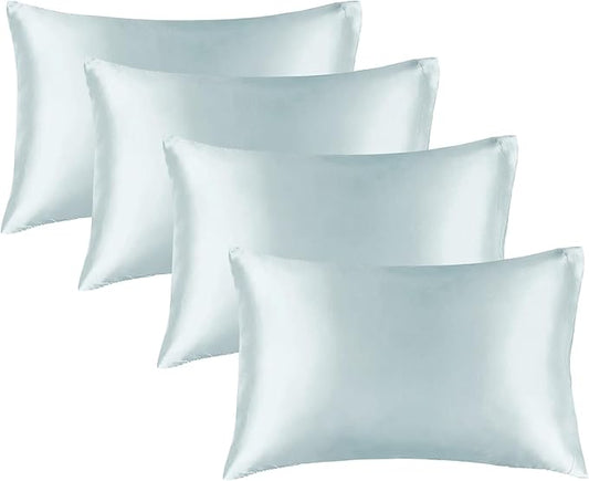 BEDELITE Satin Pillowcase for Hair and Skin, Super Soft Similar to Silk Pillow Cases 4 Pack with Envelope Closure, Cooling Pillowcases for Women Men (20"x26" Standard Size, Stone Blue) - Bloomnest