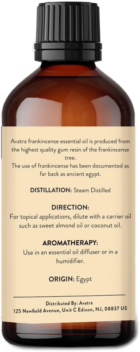 Avatra Frankincense Essential Oil 100ML (3.38 OZ) with Glass Dropper and Travel Bottle, Pure and Natural Therapeutic Grade Frankincense Oil for Diffuser, Aromatherapy, Massage, and DIY Candle Products - Bloomnest