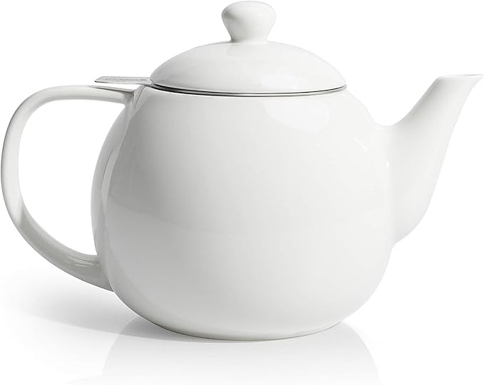 Sweese Teapots for Tea, 27 oz Porcelain Tea pot with Removable Stainless Steel Infuser, Tea Pots for Loose Tea - White - Bloomnest