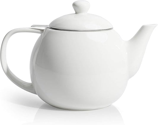 Sweese Teapots for Tea, 27 oz Porcelain Tea pot with Removable Stainless Steel Infuser, Tea Pots for Loose Tea - White - Bloomnest
