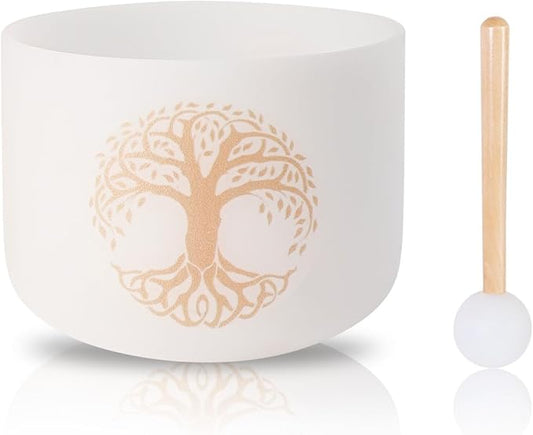 Singing Bowls 432hz C Note 8-Inch Tree of Life Crystal Singing Bowl With A Free Mallet And O-Ring For Sound Healing, Meditation, Yoga, And Sound Baths