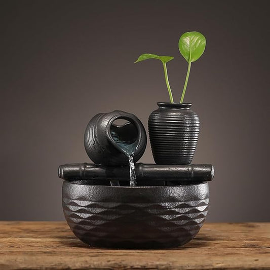 Ceramic Tabletop Desktop Fountain Water Feature Decoration Indoor Home Office - Bloomnest
