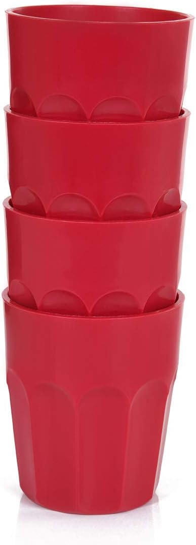 Mintra Home Unbreakable Drinking Cups and Tumblers 4PK - Shatterproof, BPA Free, Reusable, Party Cups, BBQ, Colorful Set, indoors and outdoors (Red, Small - 12oz) - Bloomnest