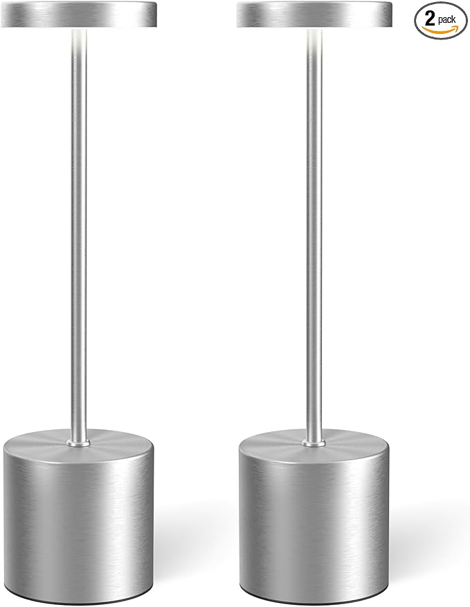 Cordless Table Lamp Set of 2, Rechargeable 5000mAh Battery Powered Outdoor Table Lamps(Silver) - Bloomnest
