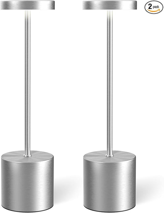 Cordless Table Lamp Set of 2, Rechargeable 5000mAh Battery Powered Outdoor Table Lamps(Silver) - Bloomnest